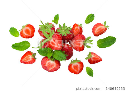 Strawberries and mint leaves are grouped with extras, PNG Strawberries and mint leaves are grouped with extras, PNG 140659233