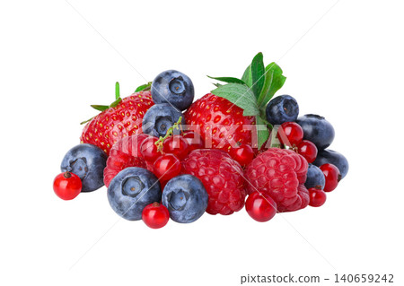 Fresh and mixed berries with leaves, PNG Fresh and mixed berries with leaves, PNG 140659242