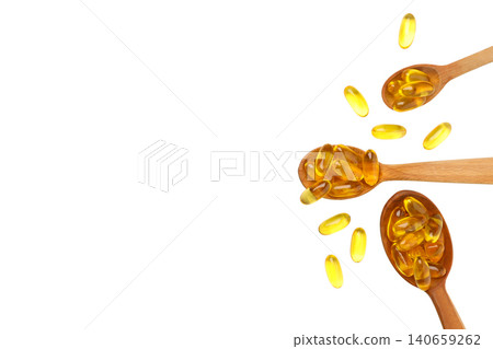 Spoons display vibrant fish oil capsules promoting nutrition, PNG Spoons display vibrant fish oil capsules promoting nutrition, PNG 140659262