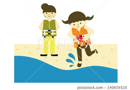 A family beach trip: A mother watching over her children playing in the water on the sand, illustrating the importance of preventing water-related accidents. A family beach trip: A mother watching over her children playing in the water on the sand, illustrating the importance of preventing water-related accidents. 140659328