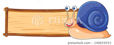 Cartoon Snail Character Next to Blank Wooden Signboard Illustration Cartoon Snail Character Next to Blank Wooden Signboard Illustration 140659352