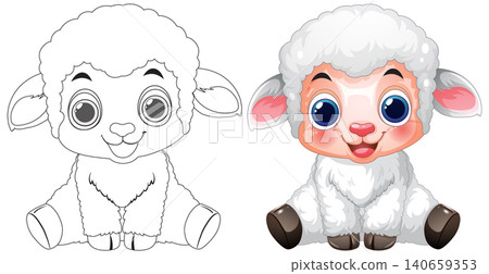 Cute Cartoon Lamb Vector Illustration with Line Art Coloring Page Cute Cartoon Lamb Vector Illustration with Line Art Coloring Page 140659353