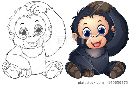 Cute Baby Gorilla Cartoon Character with Line Art Coloring Page Cute Baby Gorilla Cartoon Character with Line Art Coloring Page 140659373