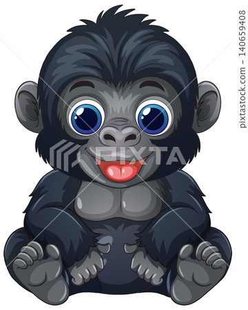 Cute Cartoon Baby Gorilla Character Sitting Isolated on White Background Cute Cartoon Baby Gorilla Character Sitting Isolated on White Background 140659408