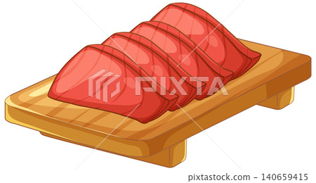 Fresh Sliced Raw Tuna Sashimi on a Wooden Serving Board Fresh Sliced Raw Tuna Sashimi on a Wooden Serving Board 140659415