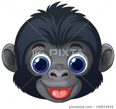 Cute Baby Gorilla Face Vector Illustration with Happy Expression Cute Baby Gorilla Face Vector Illustration with Happy Expression 140659439