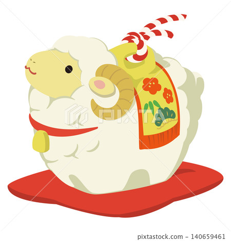 可愛的綿羊黏土鈴鐺插畫,羊年新年賀卡素材 可愛的綿羊黏土鈴鐺插畫,羊年新年賀卡素材 140659461