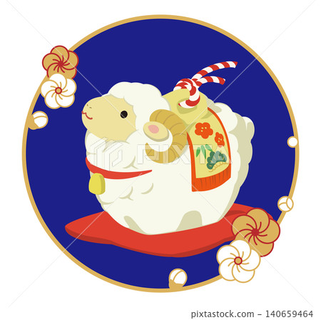 可愛的綿羊粘土鈴鐺插圖（帶背景） 140659464