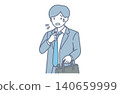 An illustration of a male employee loosening his tie due to the heat. 140659999