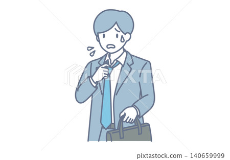 An illustration of a male employee loosening his tie due to the heat. An illustration of a male employee loosening his tie due to the heat. 140659999