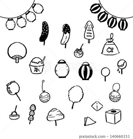 Summer Festival Icon Illustration Set (Black and White) Summer Festival Icon Illustration Set (Black and White) 140660151