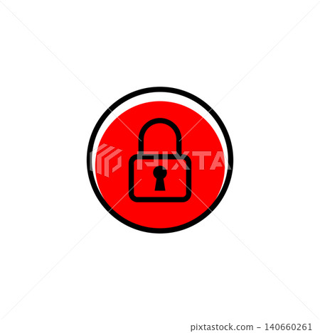 Red circular emblem black padlock symbol 140660261