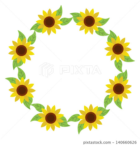 Sunflower wreath frame, flowers and leaves 140660626
