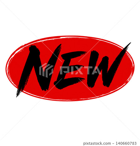 NEW / Red oval, black lettering, brushstroke, handwritten, new product POP material NEW / Red oval, black lettering, brushstroke, handwritten, new product POP material 140660783
