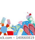 Summer beach background frame material (ice cream, sea, sandals, vector) 140660819
