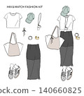 Dress-up fashion kit: Sporty mix outfit illustration with cap and sheer skirt Dress-up fashion kit: Sporty mix outfit illustration with cap and sheer skirt 140660825
