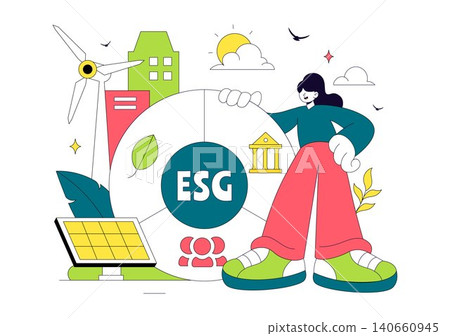 Environmental Social Governance Vector Illustration Featuring ESG Reporting, Sustainable Business Practices, Renewable Energy, and Green Investment Environmental Social Governance Vector Illustration Featuring ESG Reporting, Sustainable Business Practices, Renewable Energy, and Green Investment 140660945