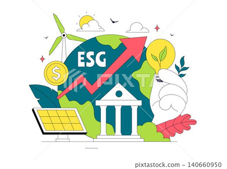Environmental Social Governance Vector Illustration Featuring ESG Reporting, Sustainable Business Practices, Renewable Energy, and Green Investment Environmental Social Governance Vector Illustration Featuring ESG Reporting, Sustainable Business Practices, Renewable Energy, and Green Investment 140660950
