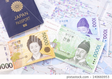 Prepare a Japanese passport (5-year navy blue ordinary passport) and Korean won (KRW) banknotes and plan your trip to Korea. Prepare a Japanese passport (5-year navy blue ordinary passport) and Korean won (KRW) banknotes and plan your trip to Korea. 140660953