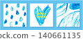 A set of colorful doodle vector materials featuring blue hearts and polka dots, like something a child would draw. 140661135