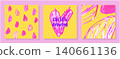 A set of pop-art vector graphics featuring pink hearts and polka dots, like something a child would draw. 140661136