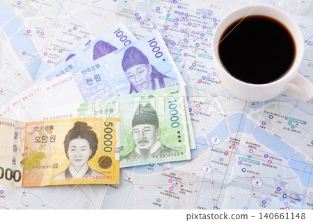 Prepare Korean won (KRW) banknotes and a map of Korea and start planning your trip to Korea. Prepare Korean won (KRW) banknotes and a map of Korea and start planning your trip to Korea. 140661148