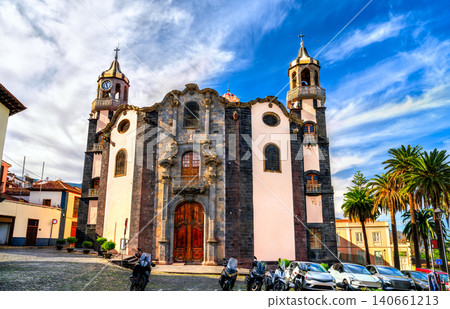 The ornate baroque facade and twin towers of the Church of Our Lady of Conception in the historic town of La Orotava, Tenerife, Canary Islands. The ornate baroque facade and twin towers of the Church of Our Lady of Conception in the historic town of La Orotava, Tenerife, Canary Islands. 140661213