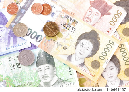 South Korean Won (KRW) - The currency of South Korea, the won (KRW) (banknotes and coins) South Korean Won (KRW) - The currency of South Korea, the won (KRW) (banknotes and coins) 140661467
