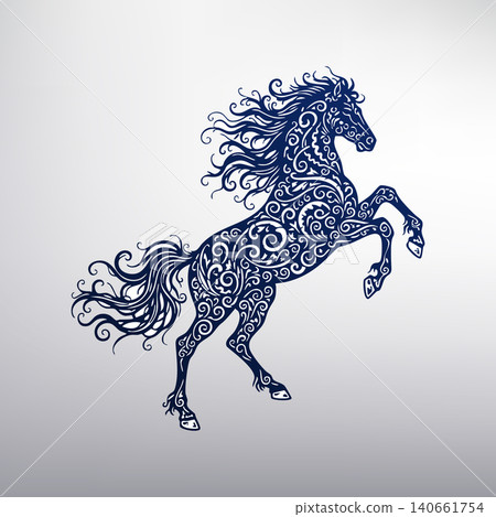 Raging Horse with Intricate Tribal Ornament Pattern, Vector Illustration Raging Horse with Intricate Tribal Ornament Pattern, Vector Illustration 140661754