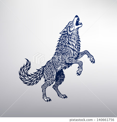 Howling Wolf with Intricate Tribal Ornament Pattern, Vector Illustration Howling Wolf with Intricate Tribal Ornament Pattern, Vector Illustration 140661756