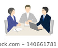 向量圖描繪了商務男士和女商務人士正在開會的情景。 140661781
