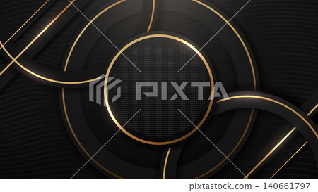 Modern Graphic Element with Rounded Geometric Shapes. Gold and Black Luxury Background, Vector Illustration Modern Graphic Element with Rounded Geometric Shapes. Gold and Black Luxury Background, Vector Illustration 140661797