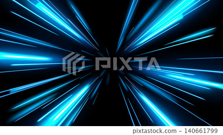 Blue Rays Zoom in Motion Effect, Speed Light Color Trails, Vector Illustration 140661799