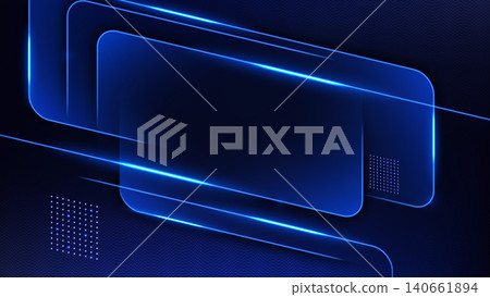 Abstract Blue Lines Frame Template on Dark Background, Vector Illustration 140661894