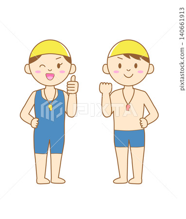 A set of illustrations of swimming school coaches, with outlines. A set of illustrations of swimming school coaches, with outlines. 140661913