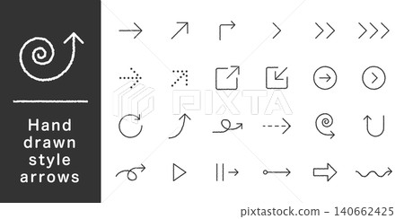 A set of simple, hand-drawn style arrow line design assets with a white background, suitable for infographics. A set of simple, hand-drawn style arrow line design assets with a white background, suitable for infographics. 140662425