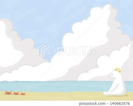 Background image featuring a polar bear sitting on the beach. Background image featuring a polar bear sitting on the beach. 140662676