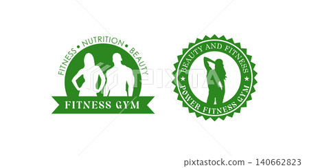 Fit weight training workout logo, athlete team or gym sticker emblem. Isolated vector icons set Fit weight training workout logo, athlete team or gym sticker emblem. Isolated vector icons set 140662823