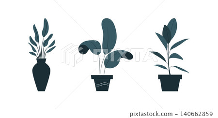 Houseplants. Vector set of outline drawings plants, succulents in pot Houseplants. Vector set of outline drawings plants, succulents in pot 140662859