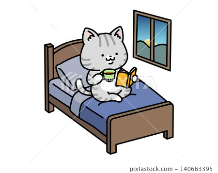 A cat experiencing early morning awakenings due to menopause wakes up early to read. A cat experiencing early morning awakenings due to menopause wakes up early to read. 140663395