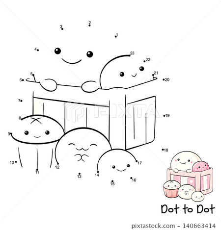 Connect The Dots and Draw Cute Chinese mantou buns in gift box. Dot to dot puzzle - cartoon little asian dessert in kawaii style. Educational Game for Kids. Drawing for Preschool children. Vector EPS8 Connect The Dots and Draw Cute Chinese mantou buns in gift box. Dot to dot puzzle - cartoon little asian dessert in kawaii style. Educational Game for Kids. Drawing for Preschool children. Vector EPS8 140663414