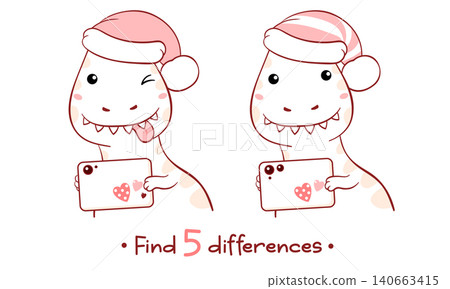 Educational Game for Kids with cute dinosaur taking photo with an mobile cell phone. Find five Differences Activity For Preschool Children. Find 5 differences education game for kids with funny dino Educational Game for Kids with cute dinosaur taking photo with an mobile cell phone. Find five Differences Activity For Preschool Children. Find 5 differences education game for kids with funny dino 140663415