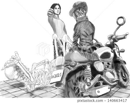 Illustration of a motorcycle and a person Illustration of a motorcycle and a person 140663417