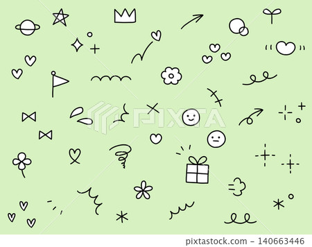 A vector illustration set of hand-drawn ornament illustrations. Hand-drawn, focus line, flower, doodle, heart, star A vector illustration set of hand-drawn ornament illustrations. Hand-drawn, focus line, flower, doodle, heart, star 140663446
