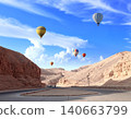Famous tourist attraction balloon flight in Valley of Kings, Luxor, Egypt. Air balloons over the Theban Necropolis, Luxor, Egypt. Topic of vacation, travel, trip abroad on vacation, cruises and tours 140663799