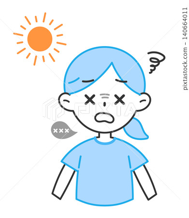 一幅插圖描繪了一名因中暑而意識模糊的女性;她的反應很奇怪。 一幅插圖描繪了一名因中暑而意識模糊的女性;她的反應很奇怪。 140664011