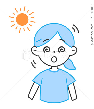 插圖描繪了一名因中暑而感到頭暈目眩、步履蹣跚的女子。 140664015