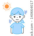 An illustration of a woman suffering from heatstroke and feeling lethargic; she looks tired and her face is pale. 140664017