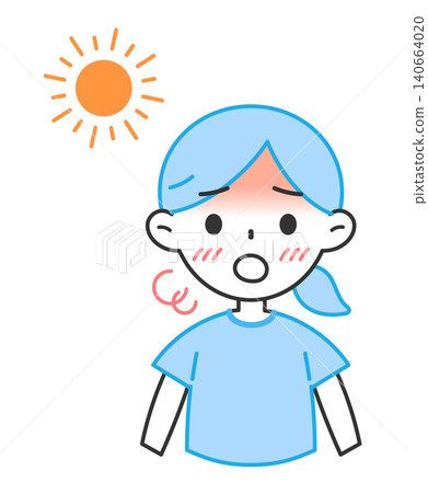 Illustration of a woman with a high body temperature due to heatstroke; fever, flushed. Illustration of a woman with a high body temperature due to heatstroke; fever, flushed. 140664020