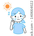 Illustration of a woman sweating profusely due to heatstroke. 140664022